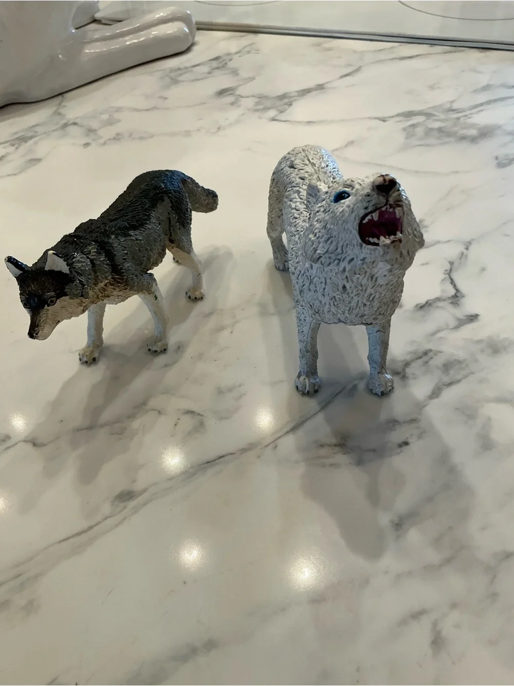 Realistic Wolf Toy Figures - White and Gray Set